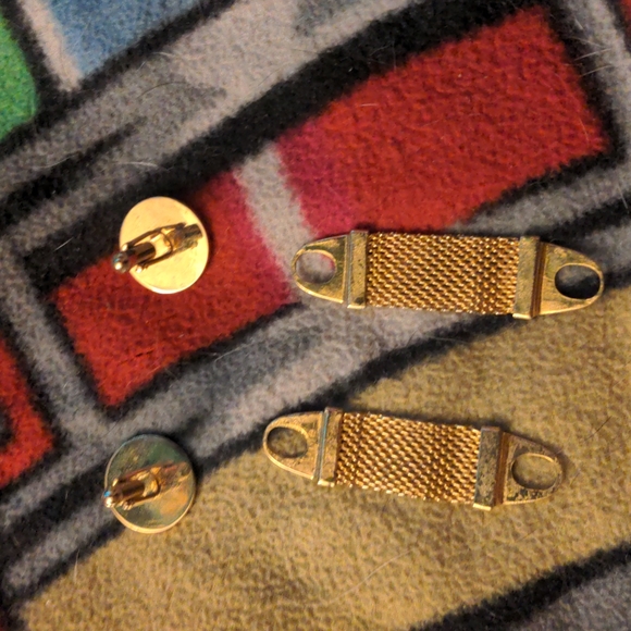 Gold Mesh Mid Century Cufflinks Gold Tone Men's Jewelry 1960s 1970s - Picture 7 of 9